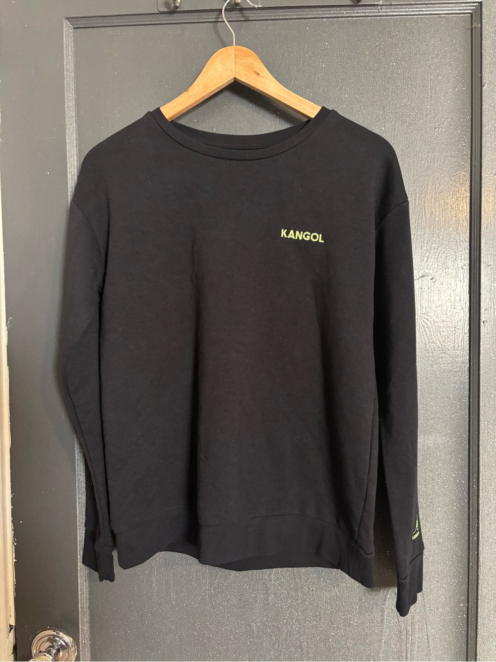 Kangol Black Crewneck Sweater with Lime Accent